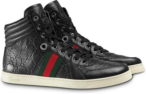 gucci black and white striped high tops|high top Gucci sneakers black.